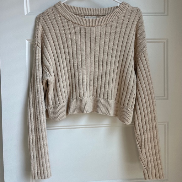 PacSun LA Hearts Cropped Side Split Sweater Small in Cream - Picture 1 of 8